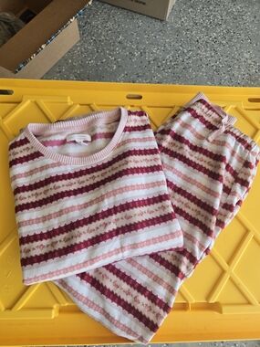 LC Lauren Conrad Pink, Cream & Burgundy Striped Sleep Top